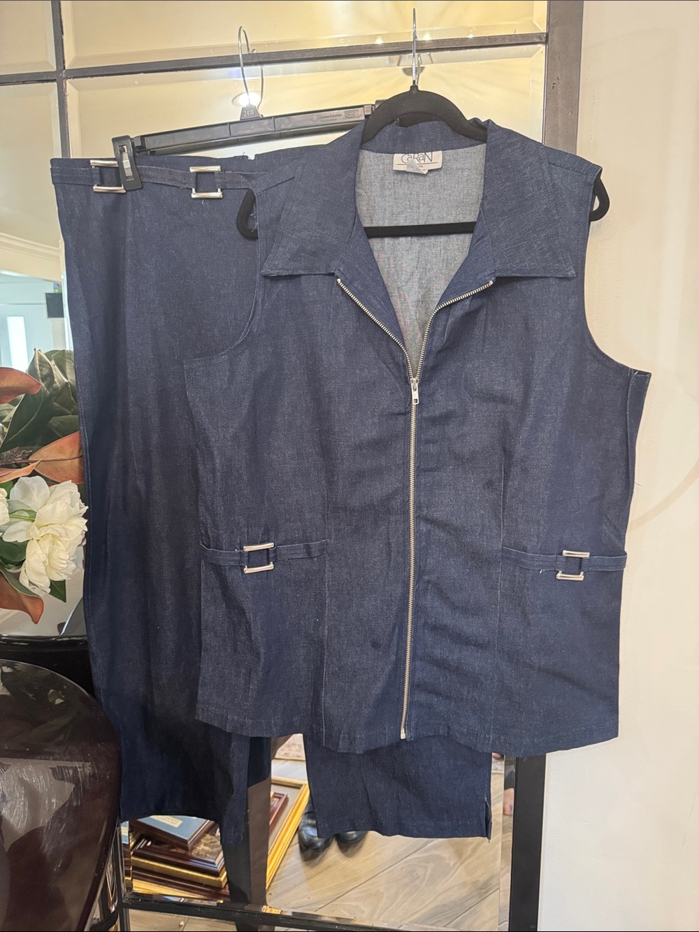 Cynthia Rowley Navy Sleeveless Zip-Front Denim Vest